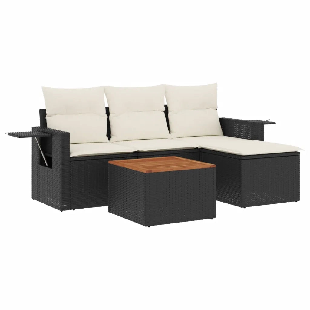 Salotto da Giardino-Set Divani da Giardino 5 pz con Cuscini in Polyrattan Nero 170263