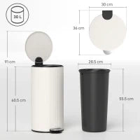 Bidone della Spazzatura da Cucina 30L con Pedale Coperchio a Chiusura Morbida e Cubo Estraibile, Crema