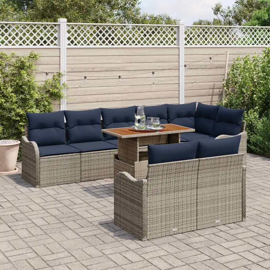 Set Divano da Giardino 9 pz 8-Numero di posti Grigio e Blu Navy 3349478