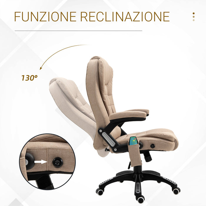 Sedia Poltrona da Ufficio Presidenziale Massaggiante in Tessuto Beige