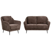 Set di divani a 3 posti di ciniglia marrone Gambe nere in ferro con braccioli Seduta spessa Stile moderno Soggiorno