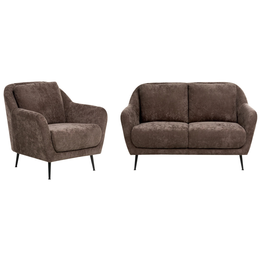 Set di divani a 3 posti di ciniglia marrone Gambe nere in ferro con braccioli Seduta spessa Stile moderno Soggiorno