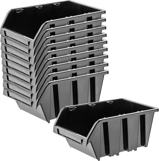 Scatola di archiviazione in plastica PP, scatola di archiviazione in diverse dimensioni, cassetti di archiviazione per strumenti, cassetti di archiviazione, cassetti di ordinamento - Nero 10 pezzi, 195 x 120 mm KADAX