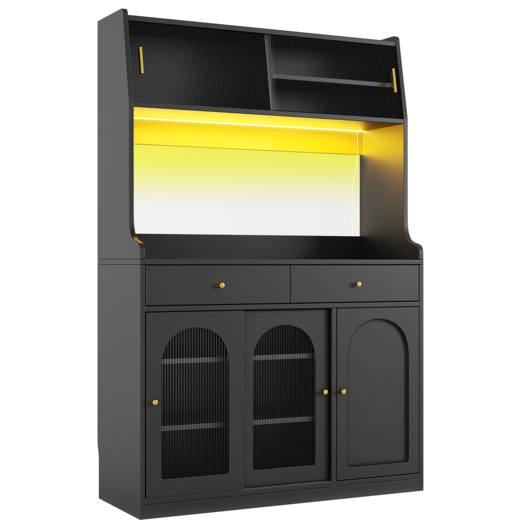 Credenza alta 120x40x180 cm con LED e ripiani regolabili in MDF e pannello truciolare; nera