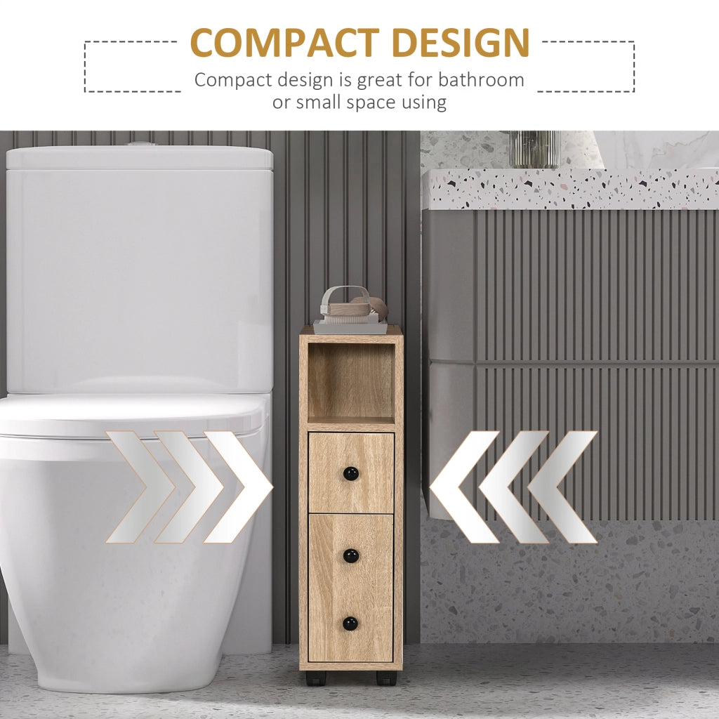 Mobile bagno salvaspazio con ruote ¨C Xylo ¨C rovere con cassetto e ripiano