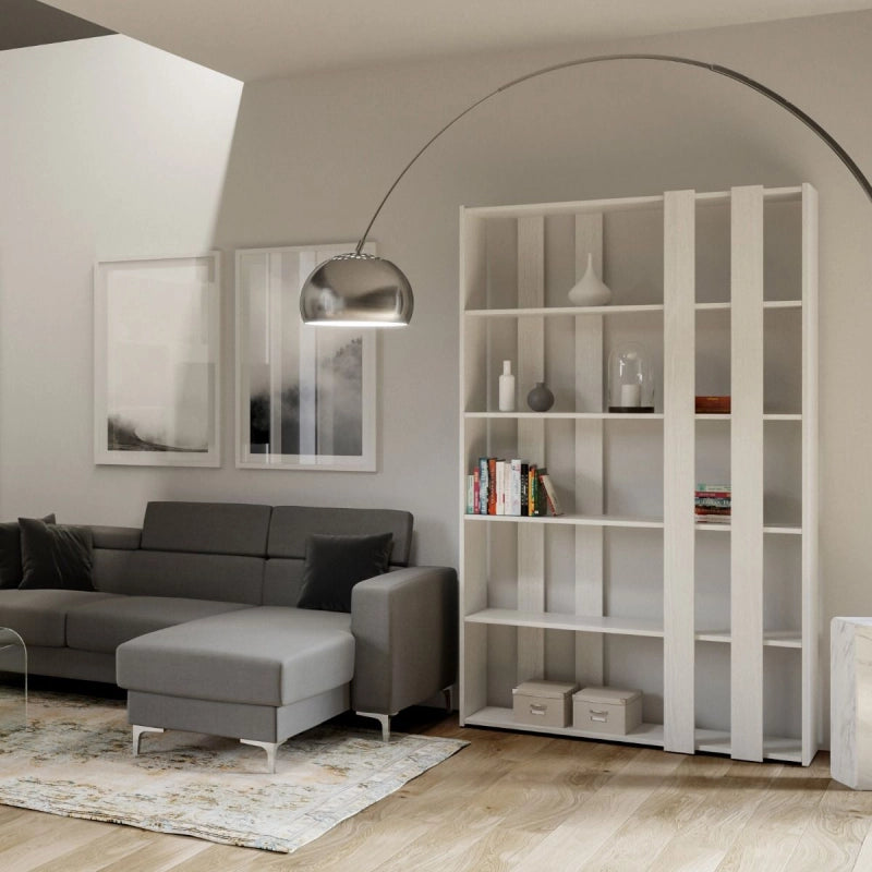 Composizione Libreria Small A Kato 6R 2 fianchi 4 fasce lunghe - Bianco Frassino