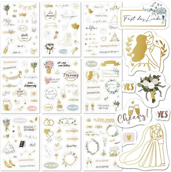 Sticker per matrimonio per libro degli ospiti e album di foto - 164 adesivi - 9 pagine - sticker per libro degli ospiti e album di foto per festa di nozze