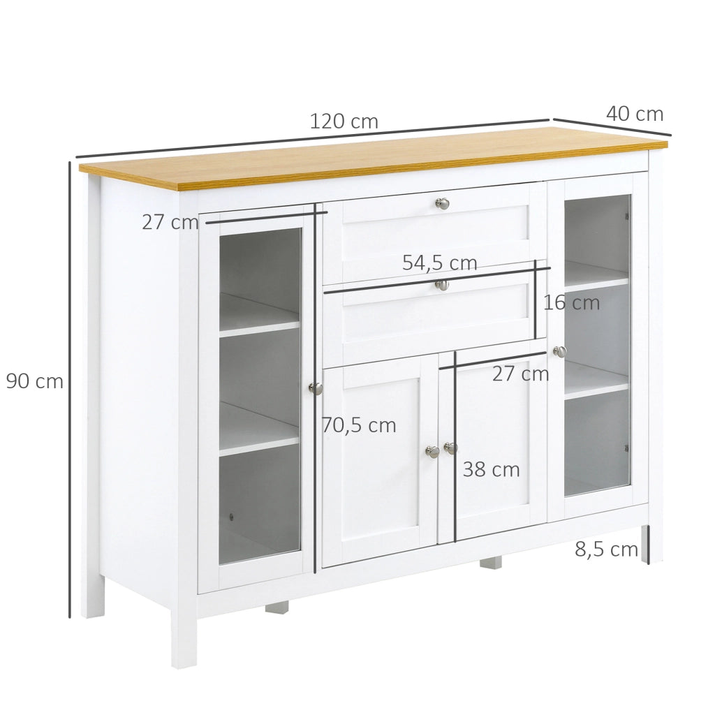 Mobile buffet con ante in vetro e cassetti ¨C Xylo ¨C bianco 120x40x90cm