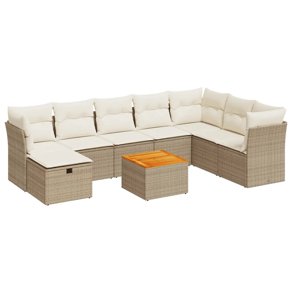 Set Divano da Giardino 9 pz con Cuscini Beige in Polyrattan 3325775