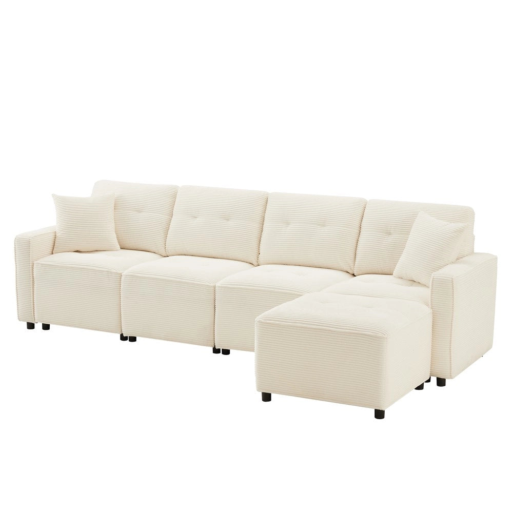 Divano 4 posti con contenitore e poggiapiedi ¨C Minimal ¨C Beige velluto 280x146x85 cm