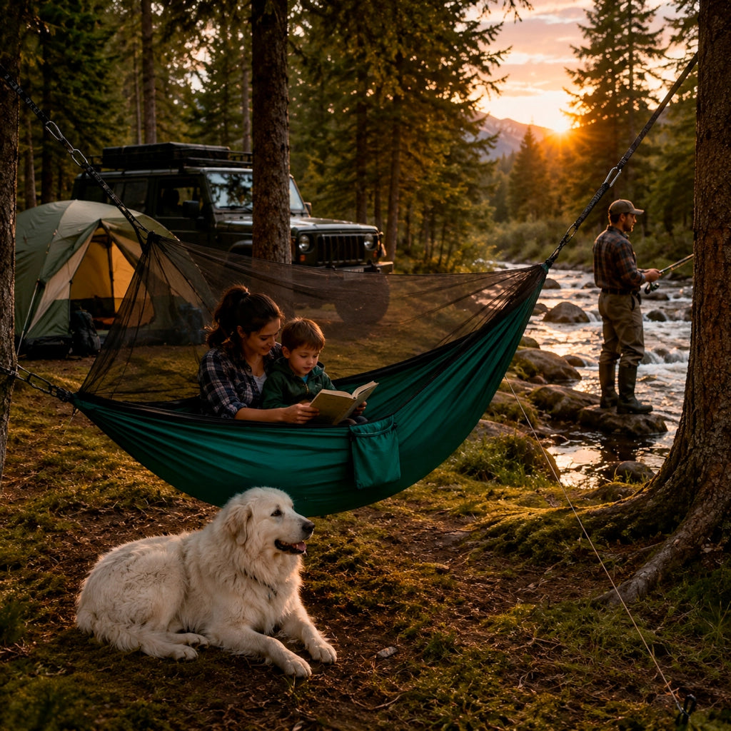 Amaca Outdoor Con Zanzariera Integrata E Cinghie Di Fissaggio In Nylon 210T Resistente Per Campeggio Trekking E Viaggi 290 x 140 Cm Verde