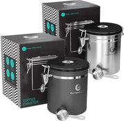 Set di contenitori aereostatici per caffè da 2 (medium 1,3 l) - contenitore per caffè in acciaio inossidabile con valvola CO2 e display data - ermetico - con cucchiaio graduato