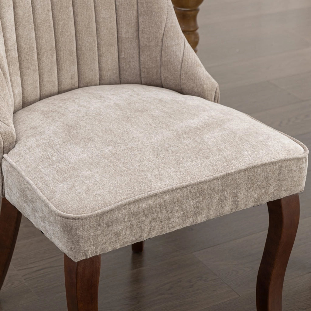 Sedie da Pranzo Imbottite in Tessuto ¨C MINIMAL ¨C Set 2 Pezzi, Gambe in Legno Massello, Beige