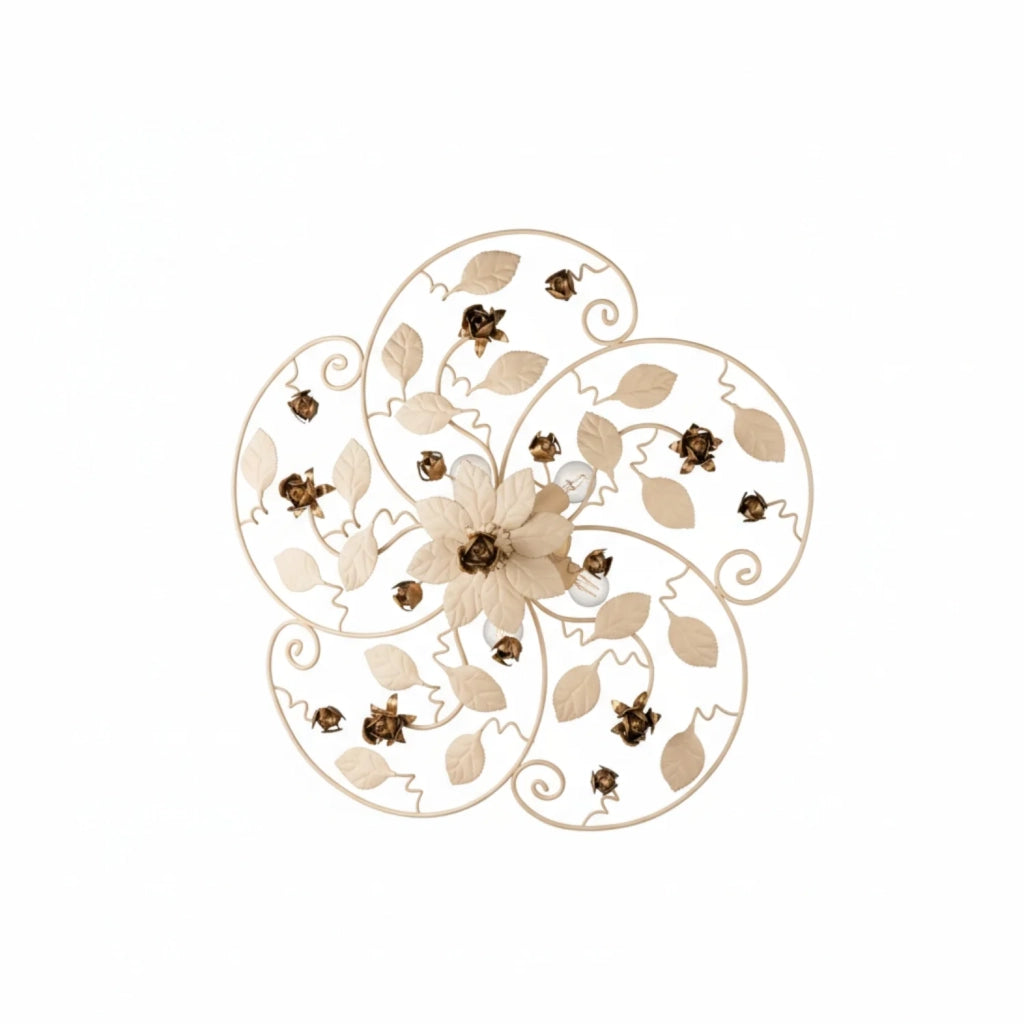 Plafoniera Shabby Chic Bella Metallo Avorio Oro 5 Luci E14