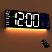 Ora digitale LED grande 16,5 pollici con luce notturna, funzione di regolazione automatica della luminosità, 2 sveglie, 8 colori RGB, visualizzazione della temperatura, telecomando, timer 12/24 ore per soggiorno, camera da letto e ufficio