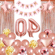Decorazioni di Festa per il 40° Compleanno Donna - Bandiera di Buon Compleanno - Oro Rosa - Palloncini con Numeri - Cortine a Piume.