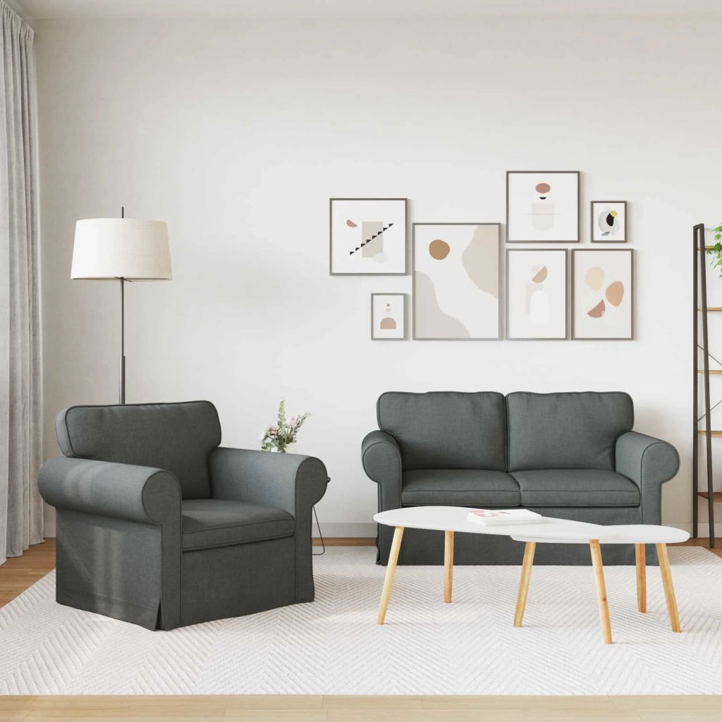 Set di divani 2 pcs Grigio scuro 155 x 82 x 80 cm Tessuto