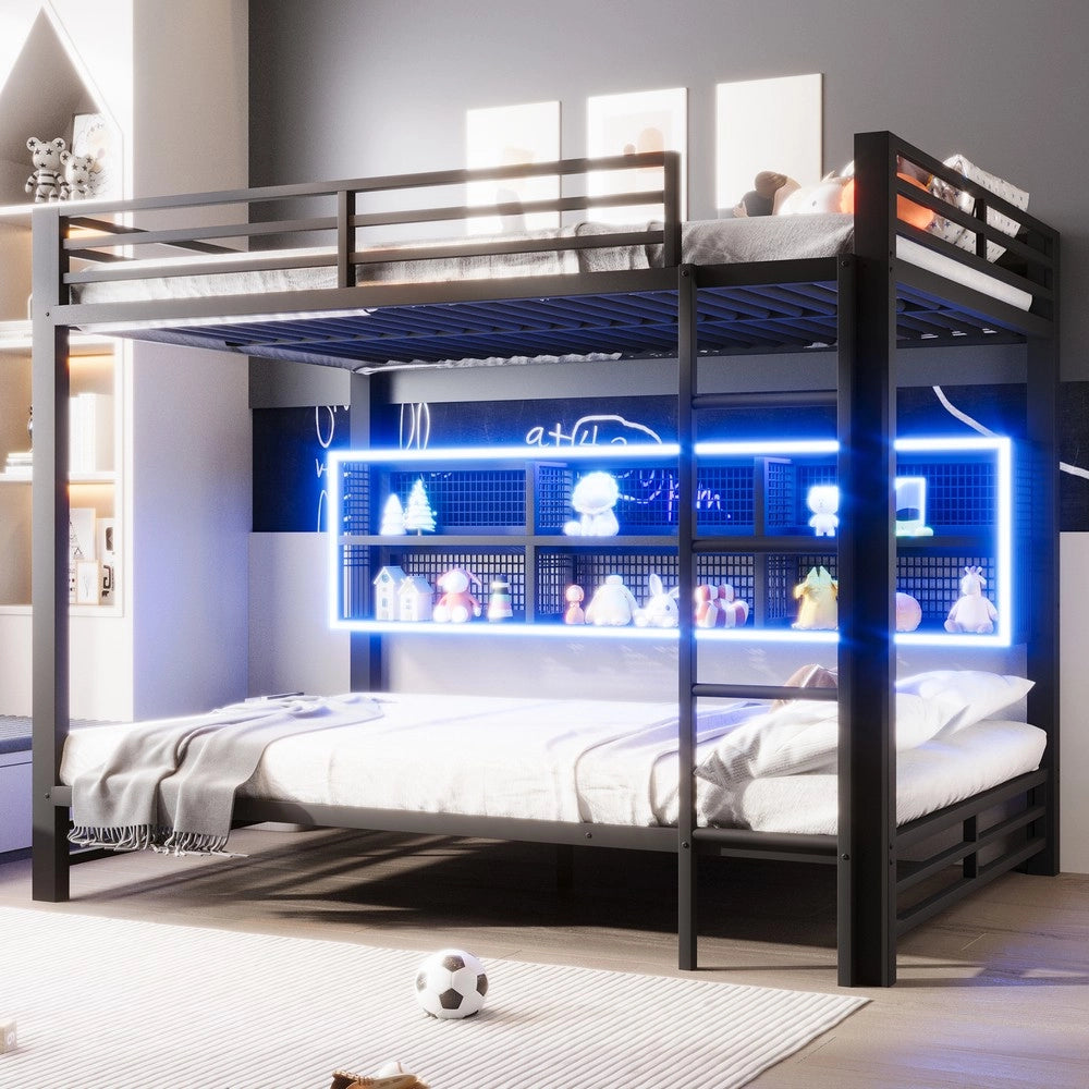 Letto a castello con contenitori e LED ¨C Minimal ¨C Nero 140x200cm