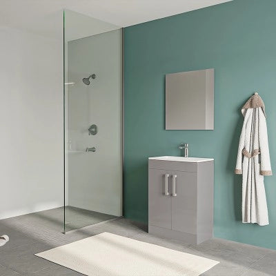 Mobile bagno da terra 60 cm salvaspazio grigio 2 ante Poket