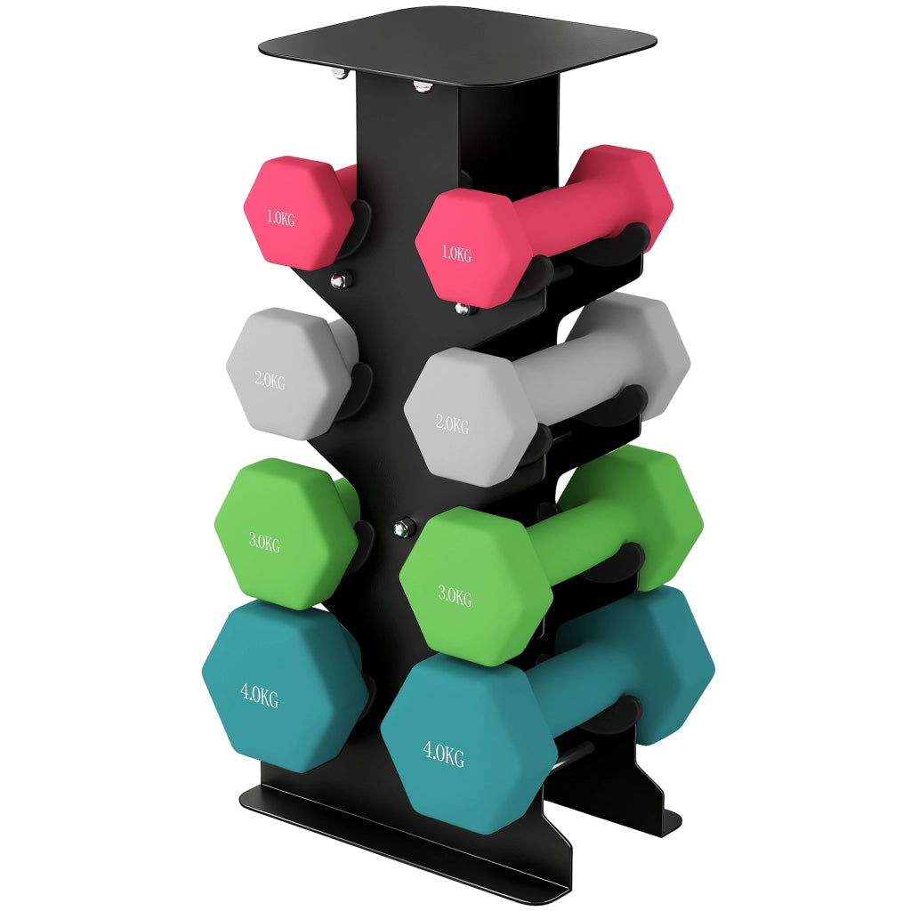 Set 8 Manubri Pesi Esagonali Antiscivolo con Supporto, in Metallo e Plastica, Multicolore