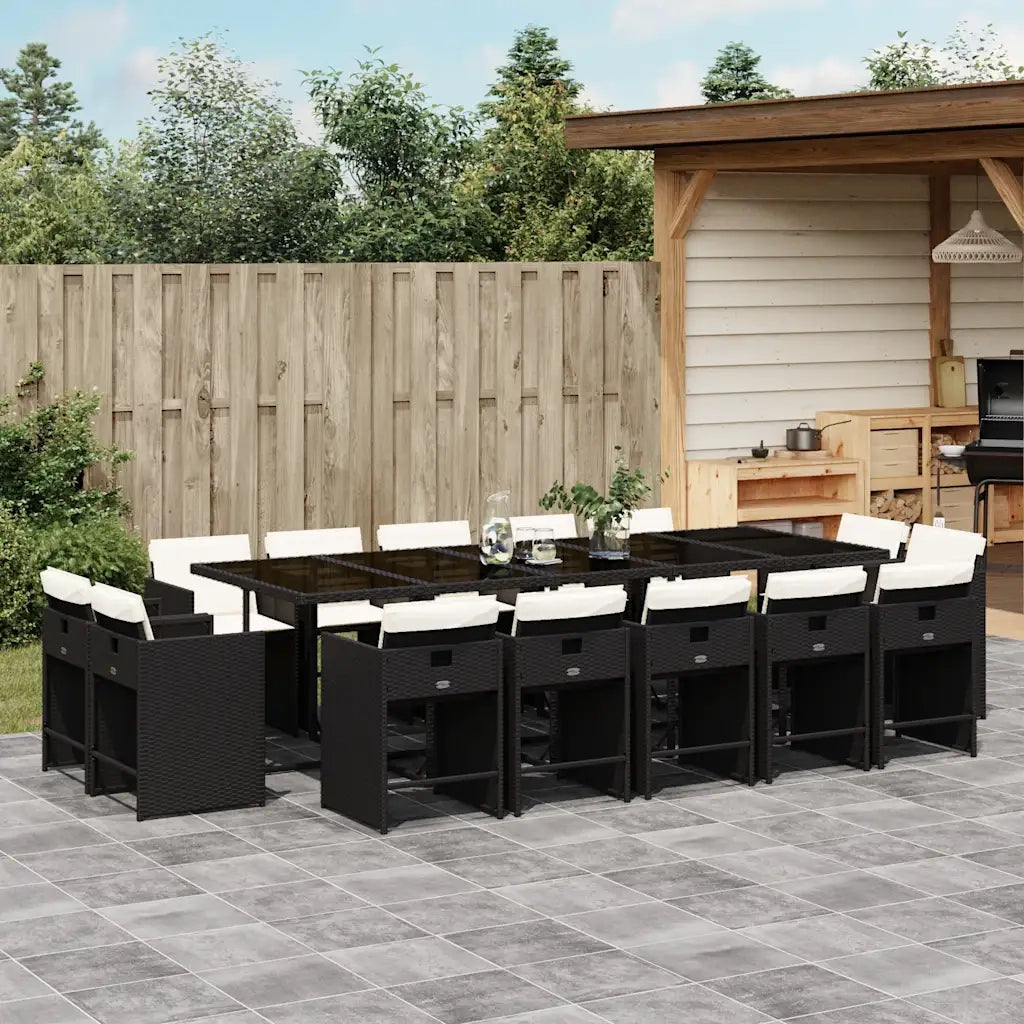 Set da Pranzo da Giardino 15 pz con Cuscini Nero in Polyrattan 3211230