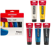 Acrylverf Set 5 x 120 ml - Teoria dei Colori - Colori Primari - Nero/Bianco - Pigmenti di Alta Qualità - Adatto per Canova/Legno - Set di Vernici