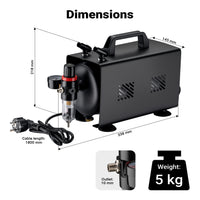 Compressore aerografo AS18TB 1/6 CV, con portata d'aria 20-23 l/min, compressore silenzioso per pistola aerografo con serbatoio da 1 litro, aria compressa per aerografia
