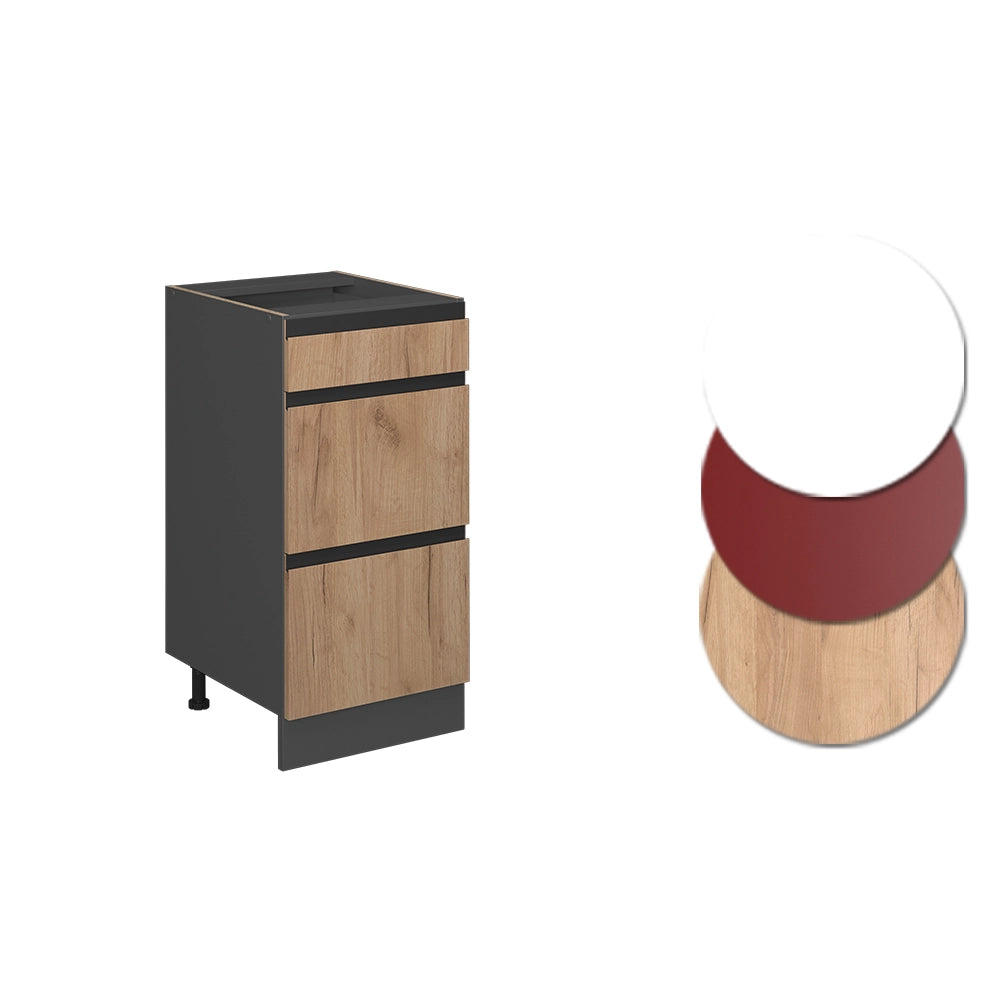 Vicco Mobiletto base per cucina Quercia dorata 40 cm Forma a J, con cassetti, senza piano di lavoro