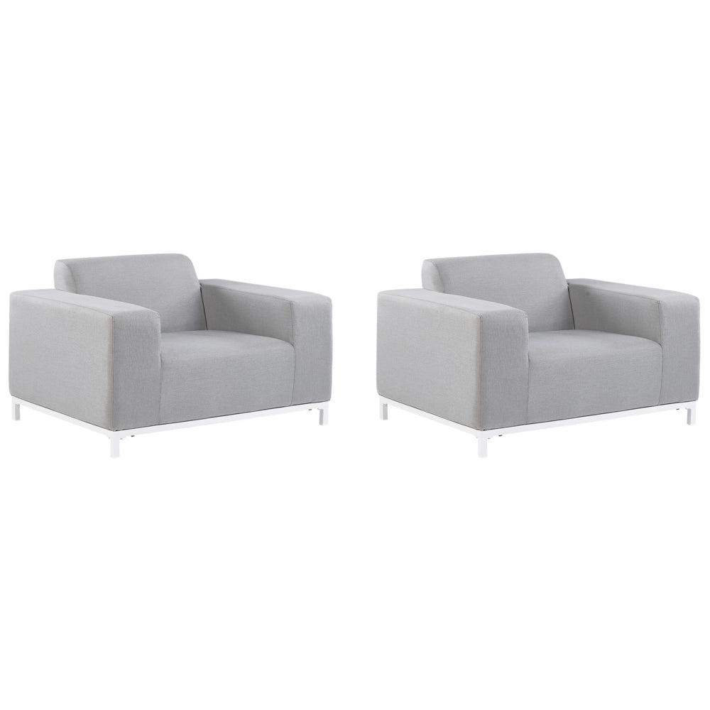 Set di 2 poltrone da giardino rivestimento tessuto grigio gambe alluminio Nero interni ed esterni mobili resistenti agli agenti atmosferici