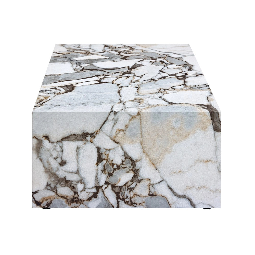 Tavolino da Caff¨¨ Rettangolare ¨C Xylo ¨C Bianco, Effetto Marmo, MDF, 90x50x30