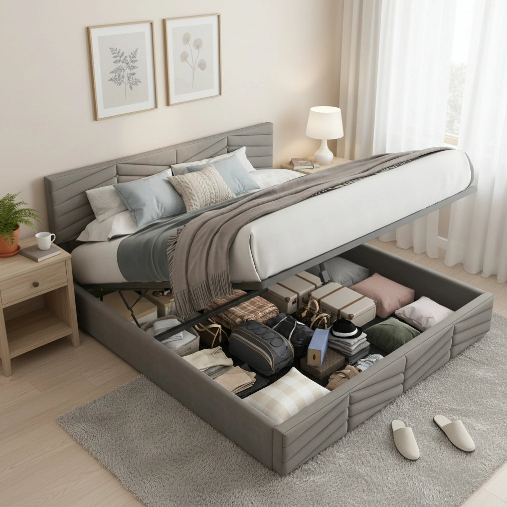 LETTO Contenitore 140x200 cm Velluto Grigio