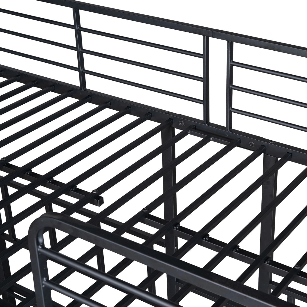 DESMIU Letto a castello 3 posti 90 × 200 cm con scala, tavolo integrato, senza materasso, in metallo, nero