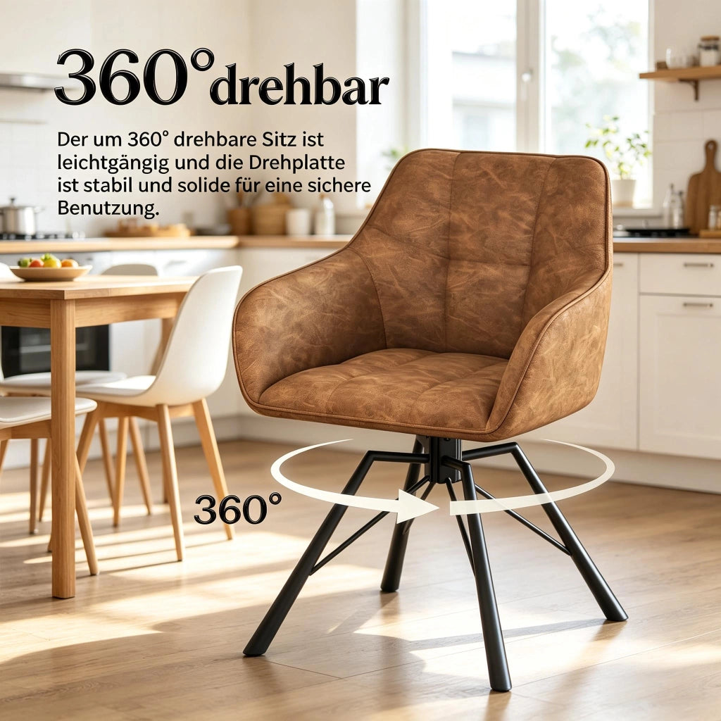 SEDIA girevole con braccioli 58,5x82,5x54,5 cm pelle sintetica marrone chiaro Set da 2 pezzi