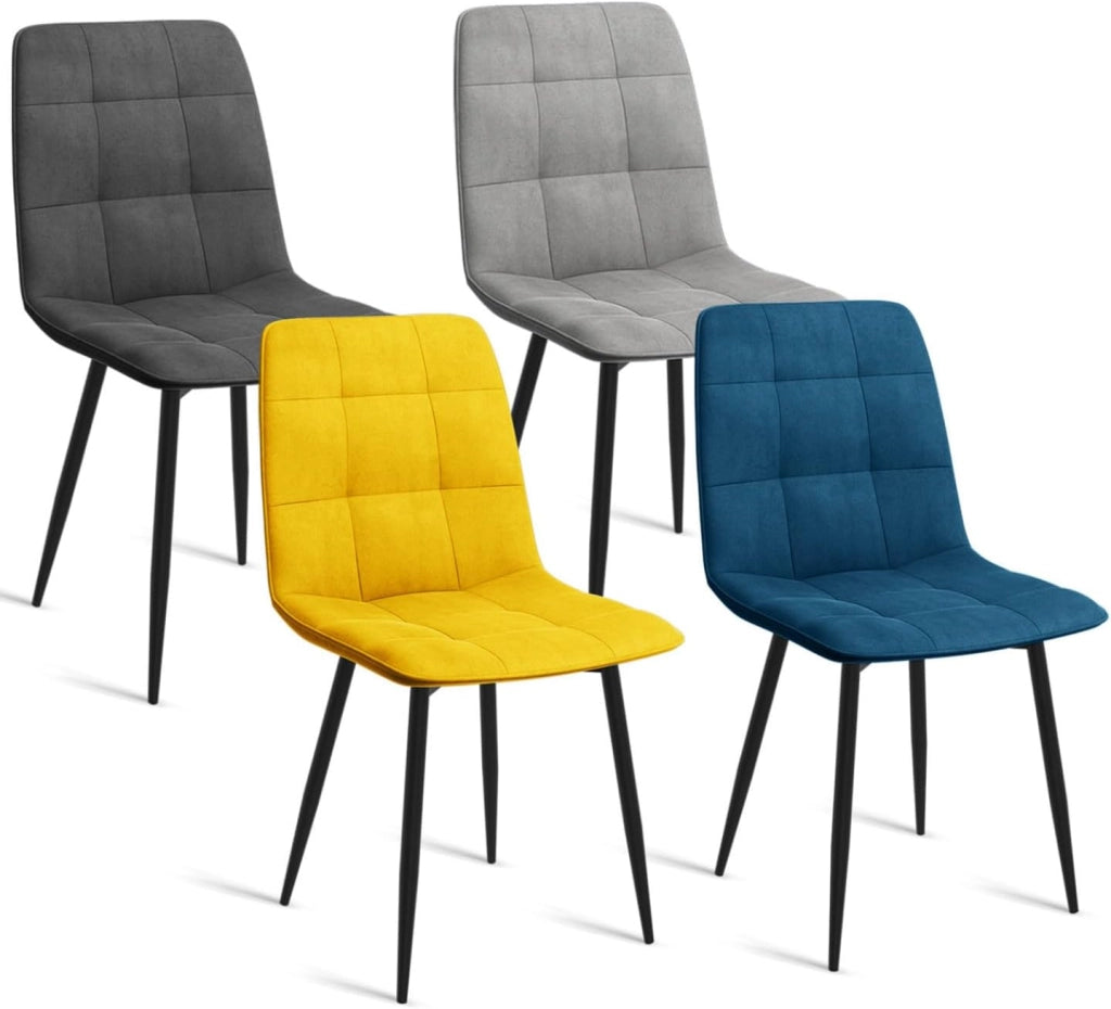 Set di 4 sedie MILA in velluto misto blu, grigio chiaro, grigio scuro, giallo
