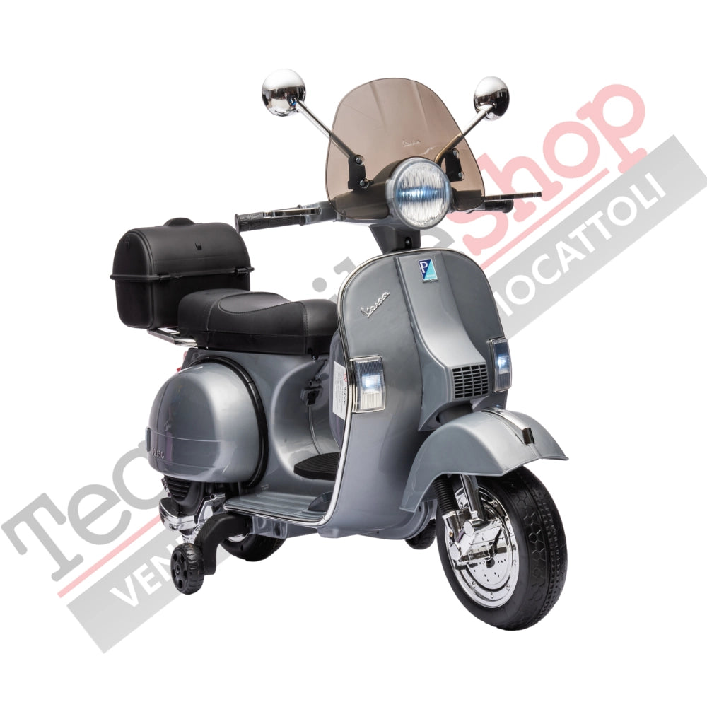 Moto Scooter Elettrico per Bambini Piaggio VESPA PX150 FULL con Parabrezza e Bauletto 12V-Grigio