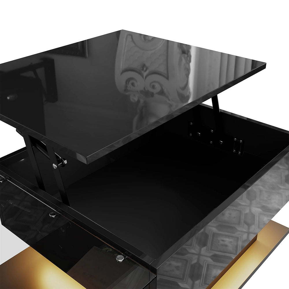 Tavolino-Xylo-Nero vetro effetto LED piano in vetro
