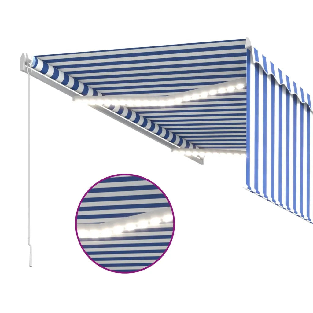 Tenda Sole Retrattile Manuale con LED-Tenda parasole per balcone 3x2,5m Blu e Bianco 858346