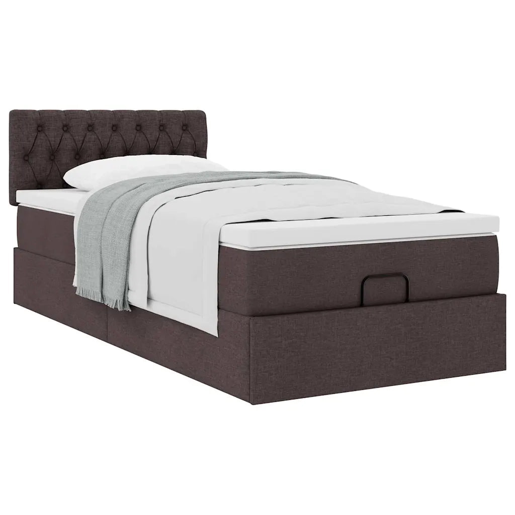 Pouf Letto con Materasso Marrone Scuro 100x200 cm in Tessuto 3311521