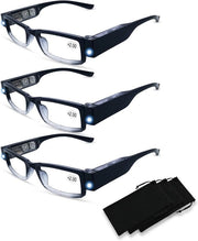 Set da lettura 3 pezzi – LED integrato & ingranditore – Uomo e donna – Visibilità ottima durante la lettura