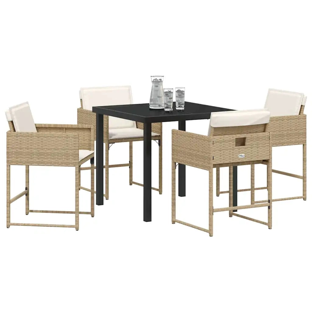 Set da Pranzo per Giardino con cuscino 5 pcs Beige polyrattan