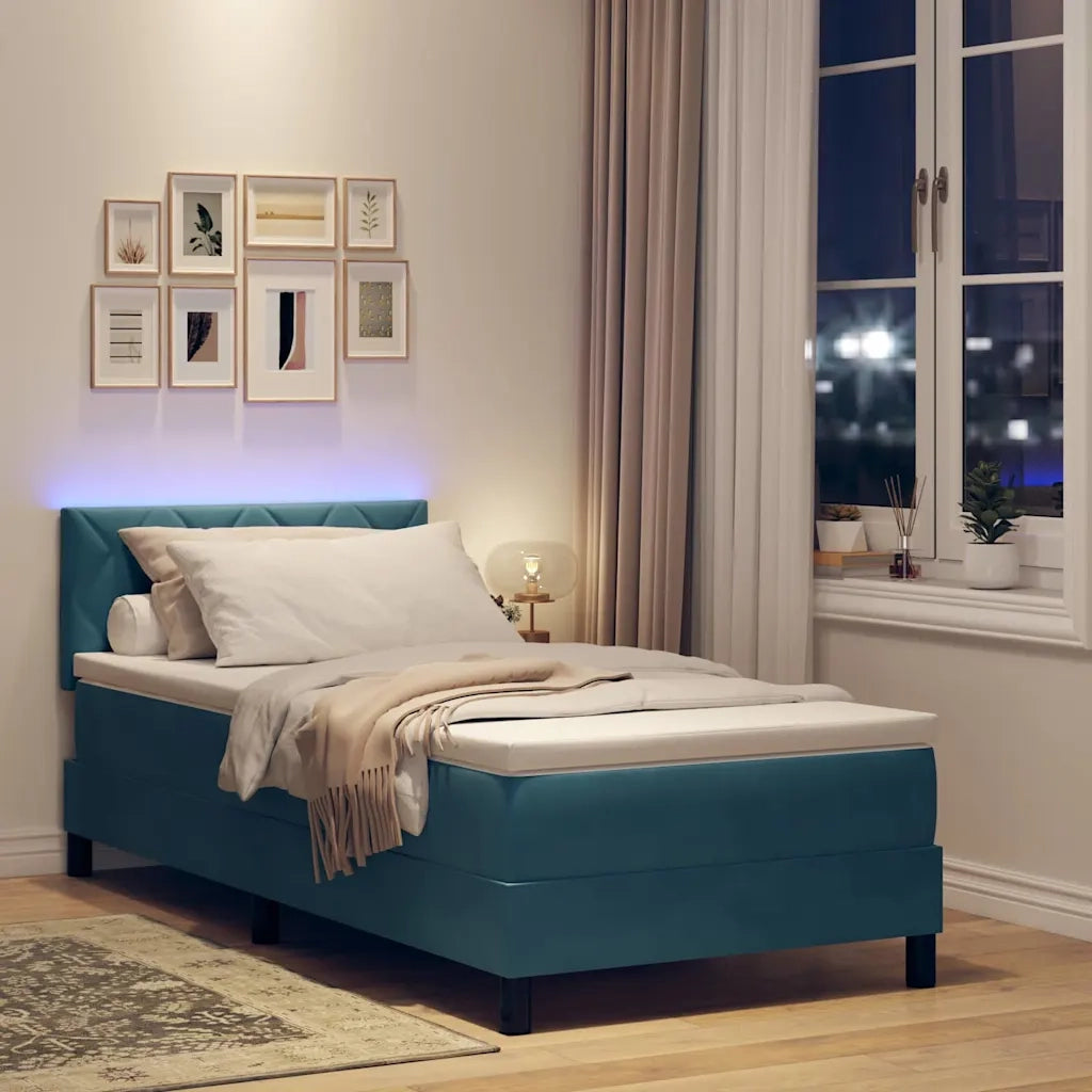 Letto a Sorgente LED con led Blu Scuro 100 x 200 cm Velluto 3342702