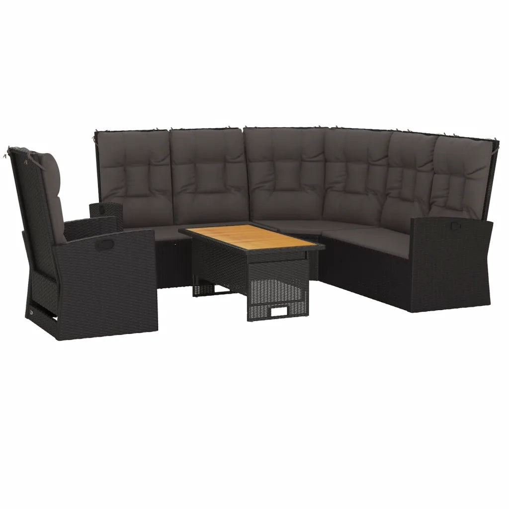Set Divani da Giardino 3 pz con Cuscini Nero in Polyrattan 362177