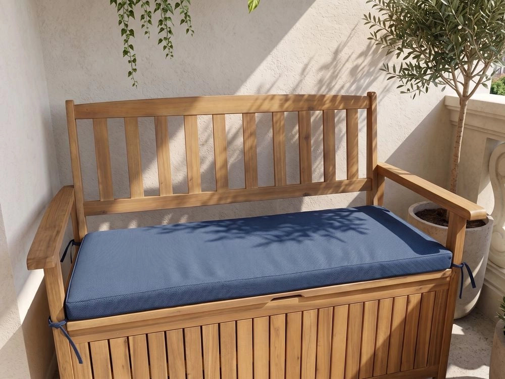 Cuscino per panche da esterno con lacci e rivestimento sfoderabile in tessuto blu con lacci, resistenti ai raggi UV e idrorepellenti