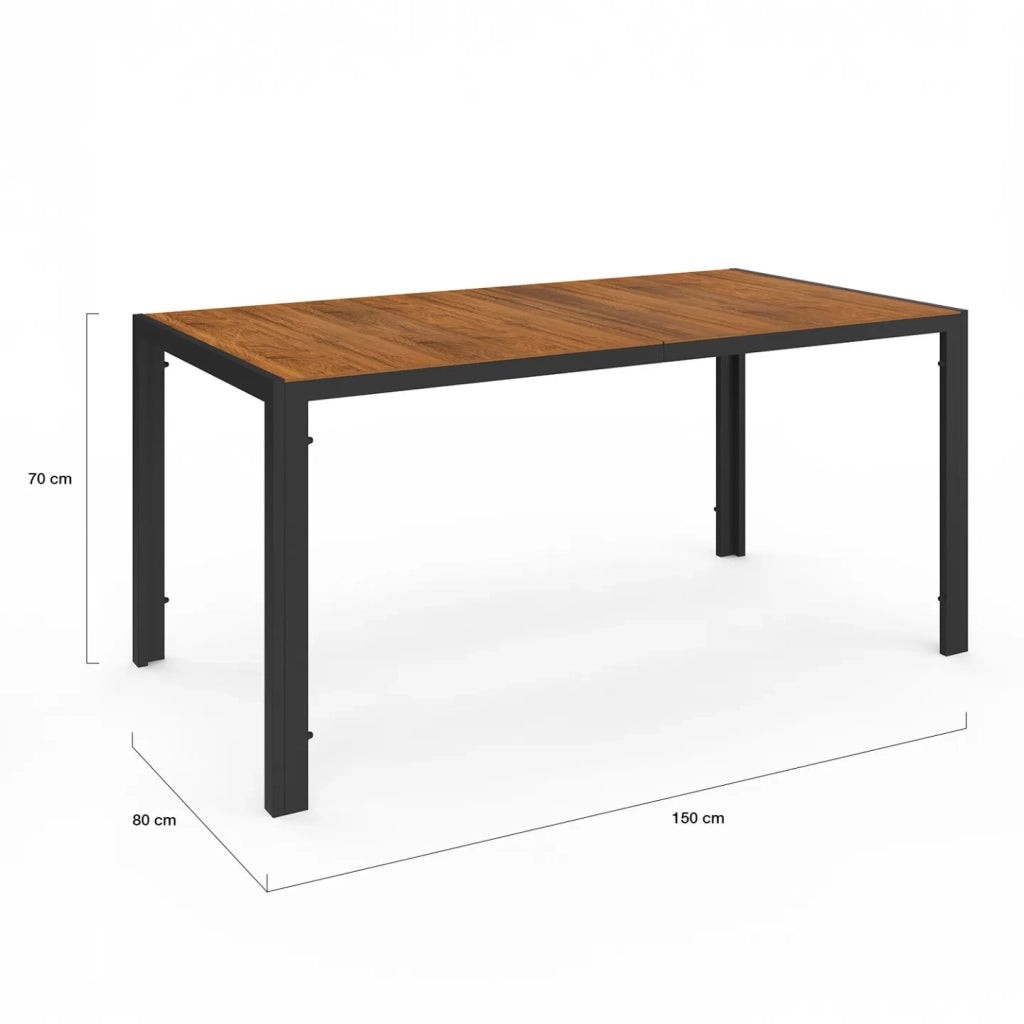 IDMarket - Set di mobili da giardino NOUMEA - Tavolo da 150 cm con piano in vetro temperato effetto legno e 6 sedie impilabili in legno e n