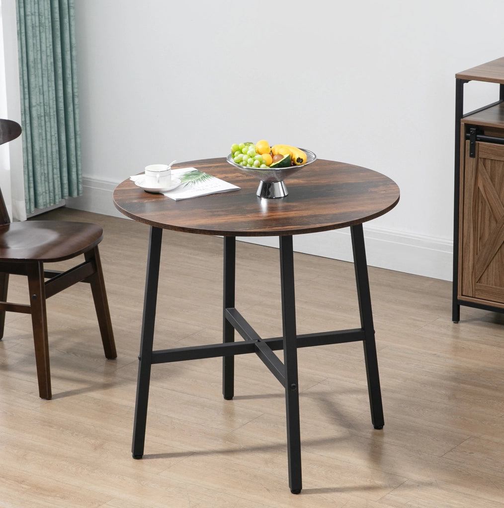 Tavolo da pranzo rotondo ?80 cm in legno multistrato e metallo; marrone