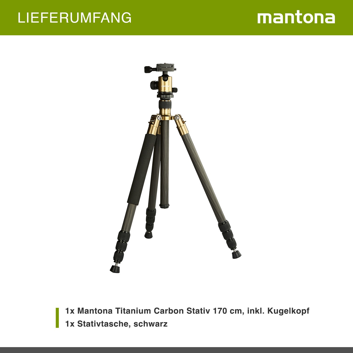 Mantona Titanium Carbon Treppiede, 170 cm