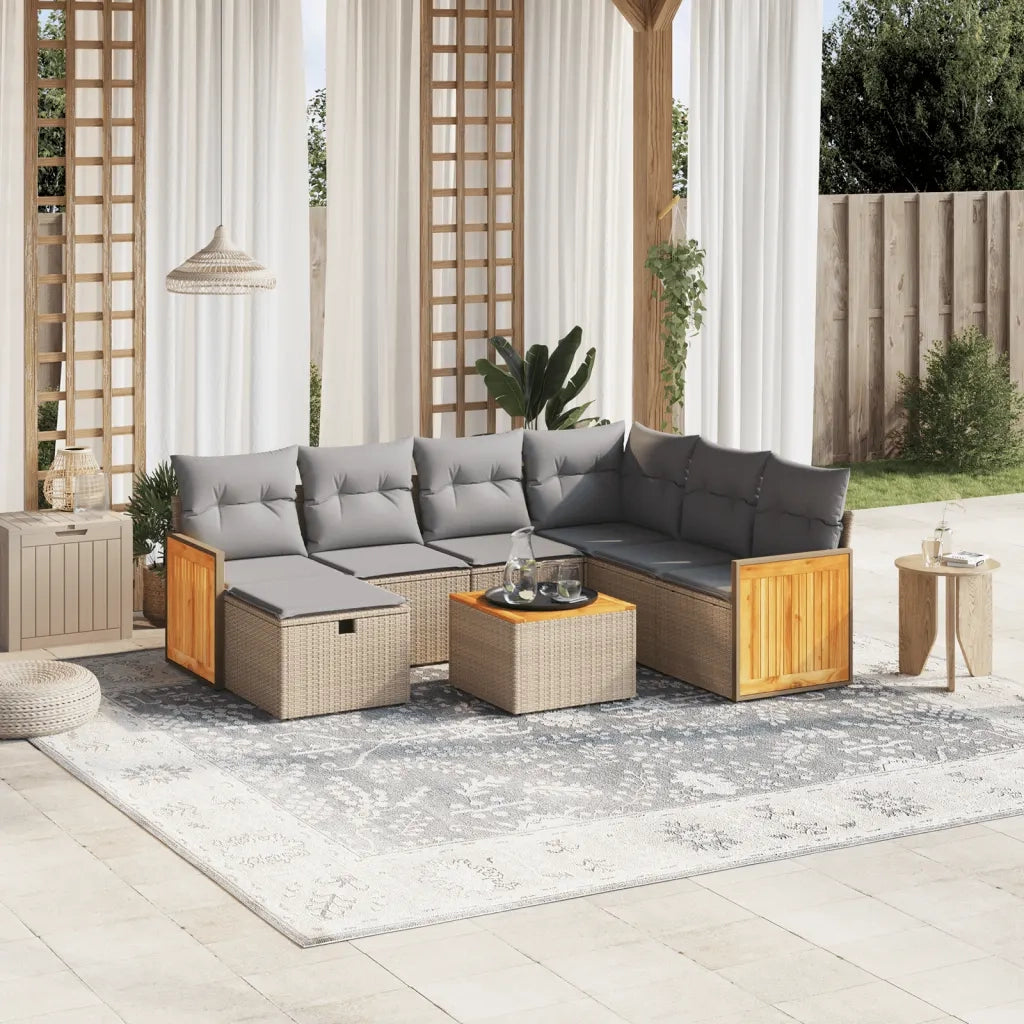 Set Divano da Giardino 8 pz con Cuscini Beige Misto Polyrattan