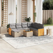 Set Divano da Giardino 8 pz con Cuscini Beige Misto Polyrattan
