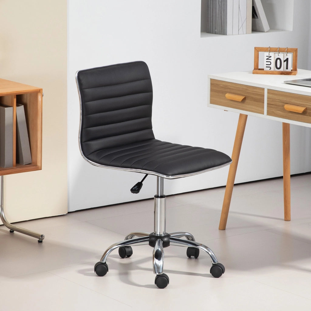 Sedia Poltrona Operativa da Ufficio Ergonomica con Altezza Regolabile in Pelle PU Nera