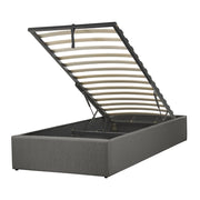 Letto a doghe Ottomana imbottita in tessuto di poliestere grigio Portaoggetti da 90 x 200 Single Size Design moderno